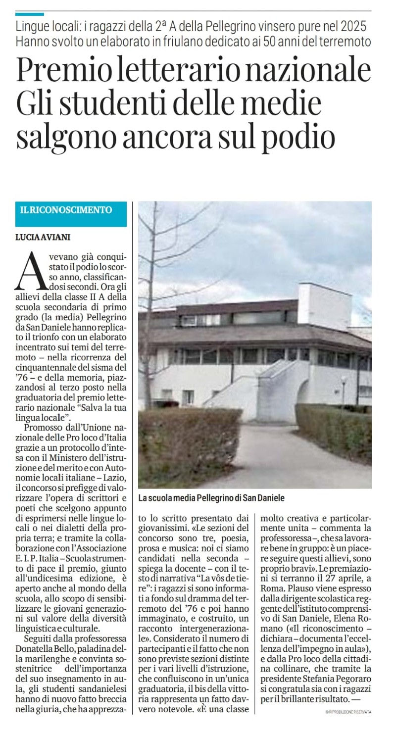 articolo del Messagero Veneto sul concorso Salva la tua lingua locale